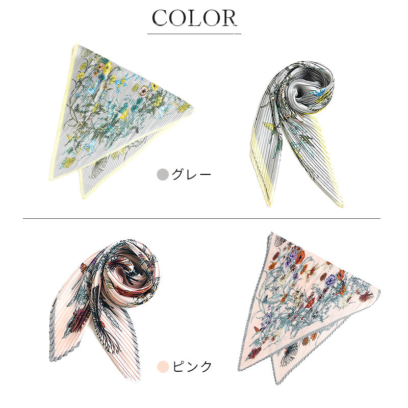 21210 プリーツ加工 ボタニカル柄スカーフ