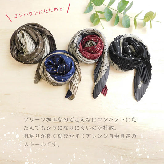21203プリーツ加工 ペイズリーx水玉柄スカーフ