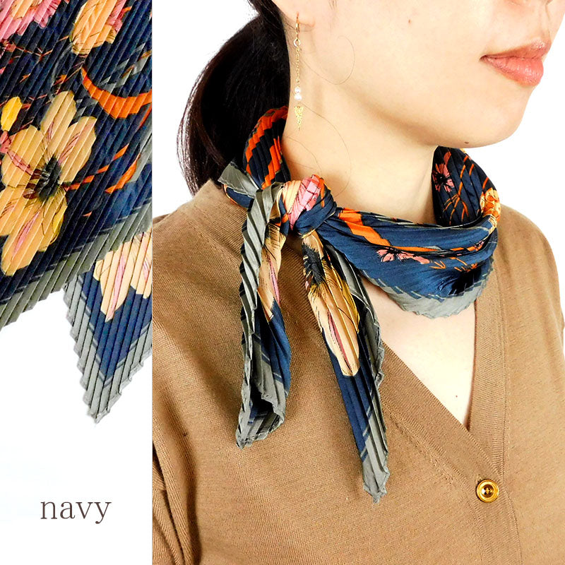 21205 プリーツ加工レトロ花柄スカーフ