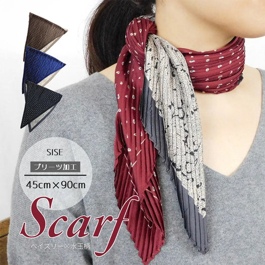 21203プリーツ加工 ペイズリーx水玉柄スカーフ